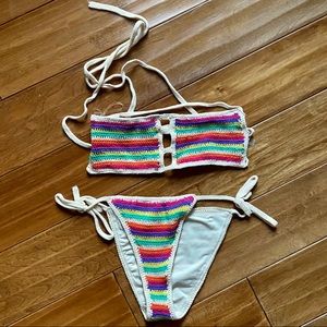 f21 rainbow striped crochet bikini